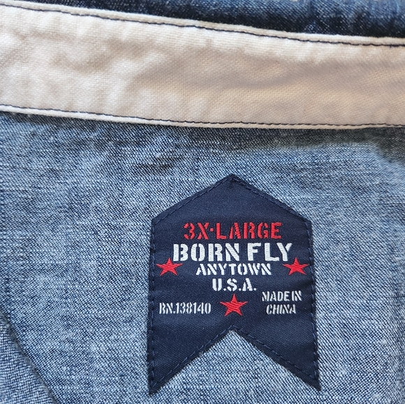 Born Fly Blue White Stripe Button Down Short Sleeve Large Logo 100% Cotton 3XL - Picture 4 of 10